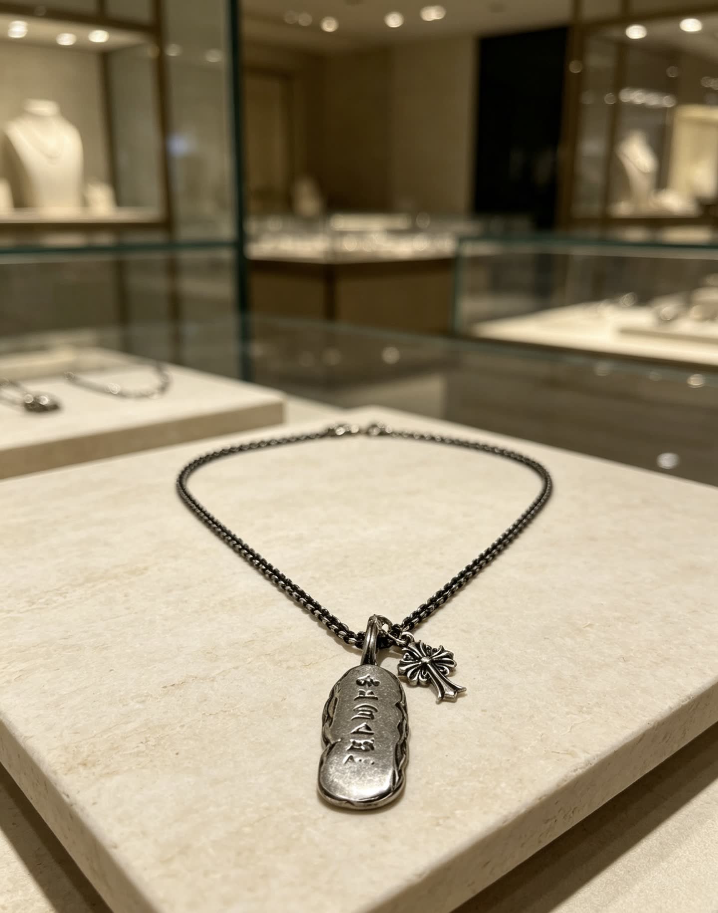 Chrome Hearts Silver 'Buddha' Charm Necklace with Black Beads